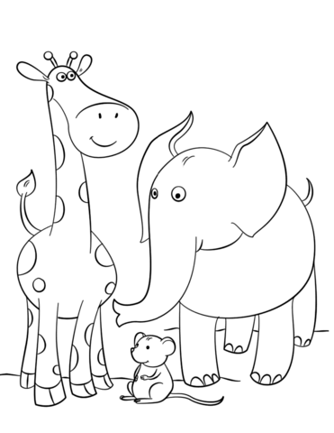 Giraffe, Mouse And Elephant Coloring Page